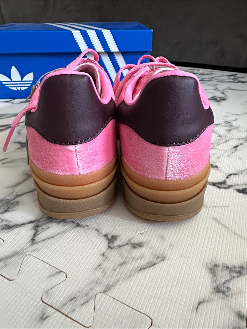 Platform Adidas Gazelle Bold Pink Suede Low-Top Sneakers with Gum Sole - Picture 5 of 7